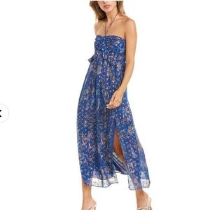 IRO Somov Blue Metallic Paisley Halter Dress